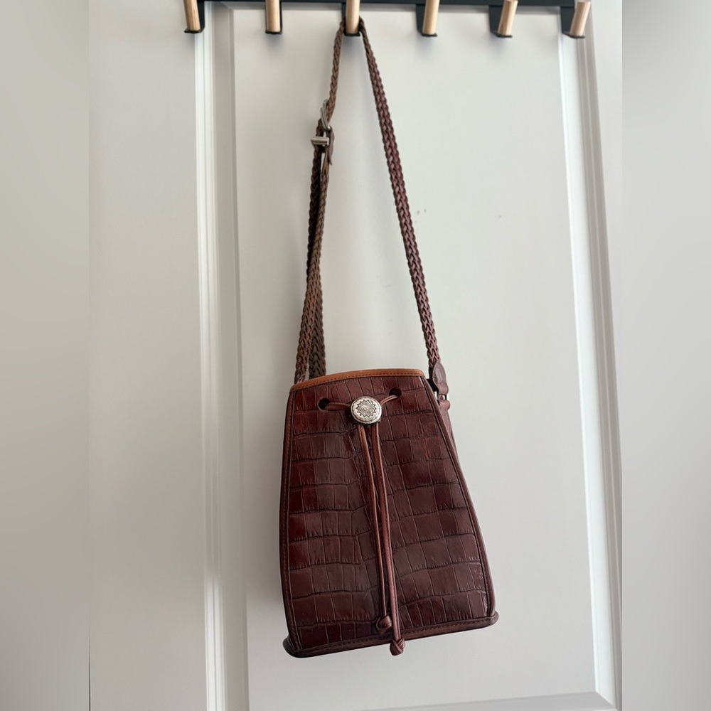 Vintage Brighton Brown Croc-Embossed Bucket Bag
